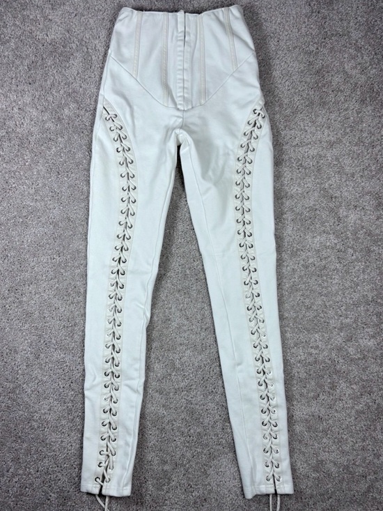 Maniere De Voir Pants - MANIERE DE VOIR White Lace Up Corset Waist Skinny Leggings Pants Womens Size 2